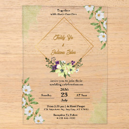 Acrílicas Invitaciones de boda de acrílico floral verde blan
