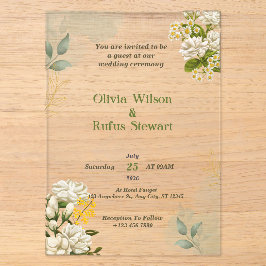 Acrílicas Invitaciones de boda de acrílico floral verde rúst