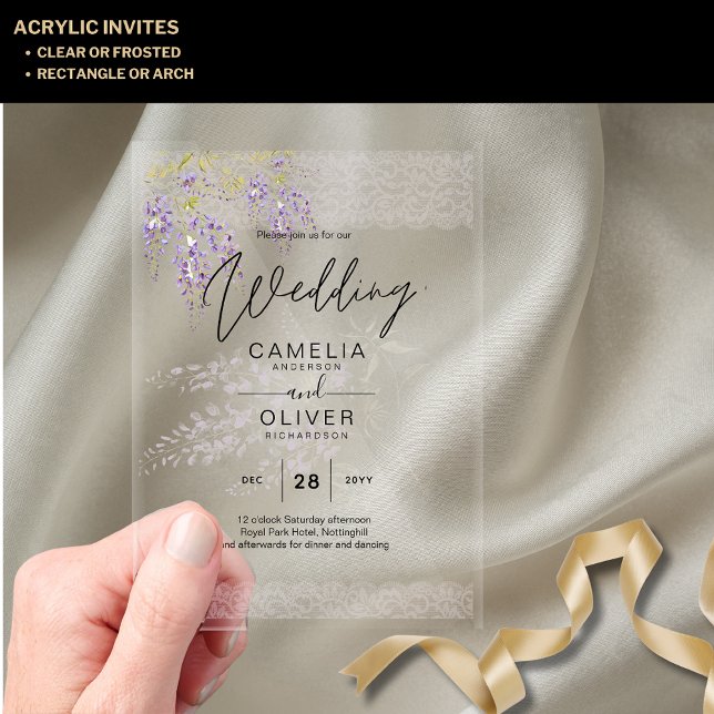 Acrílicas Invitaciones de boda de acrílico Flores de glicina (Subido por el creador)