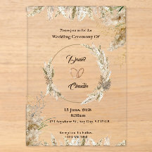 Invitaciones de boda de acrílico marrones y crema