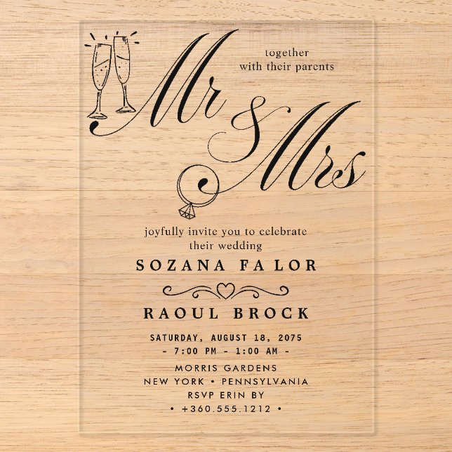 Acrílicas Invitaciones de boda de acrílico para Sr. y Sra. (Anverso)