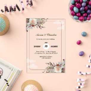 Acrílicas Invitaciones de boda de acrílico rústico marrón y