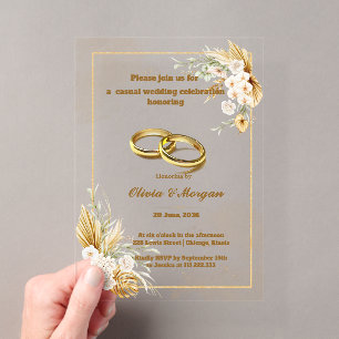 Acrílicas Invitaciones de boda de acrílico simples beige y d