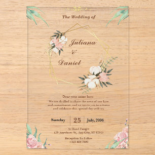 Acrílicas Invitaciones de boda de acrílico transparentes ros
