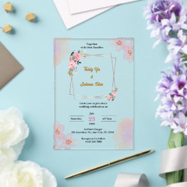 Acrílicas Invitaciones de boda de acuarela floral rosa en ac