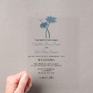Acrílicas Invitaciones de boda de palmera tropical azul