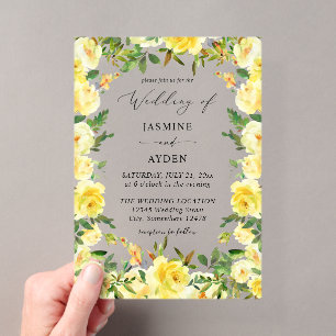 Acrílicas Invitaciones de boda florales amarillas V3