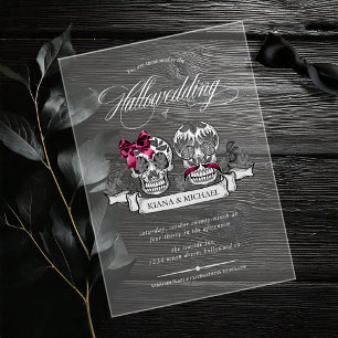 Acrílicas Invitaciones de boda góticas de cráneos Burgundy I