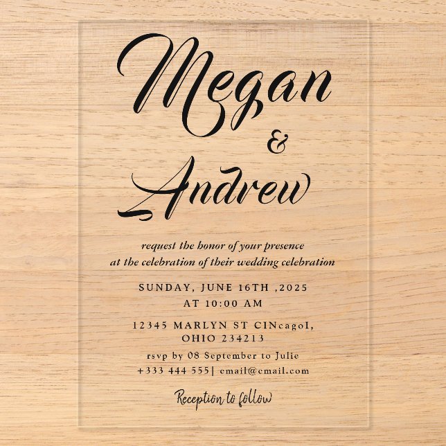 Acrílicas Invitaciones de boda modernas de acrílico dorado (Anverso)
