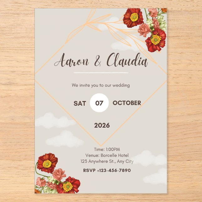 Acrílicas Invitaciones de boda otoñal rústicas (Anverso)