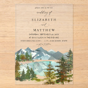 Acrílicas Invitaciones de Boda Rústicas Montañas & Árboles V