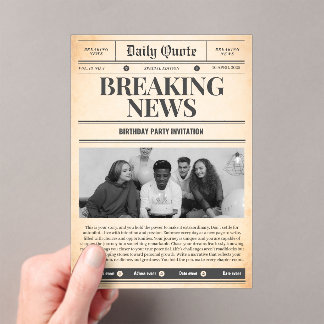 Acrílicas invitaciones de periódico noticia de primera plana