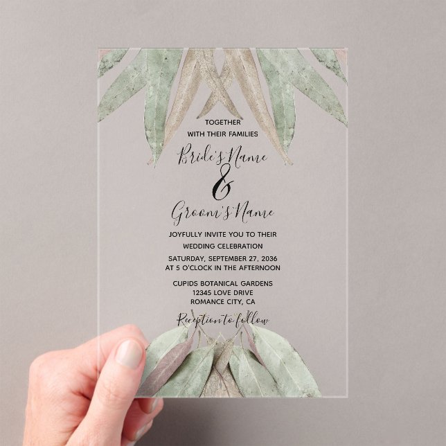 Acrílicas Invitaciones rusticas a la boda de la hoja de euca (Insitu (portátil))