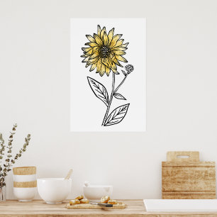 Acrílico de girasol de arte de línea estética de a