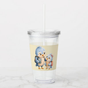 Acrílico Hermosos hermanos de pajarito azul en vaso de acrí