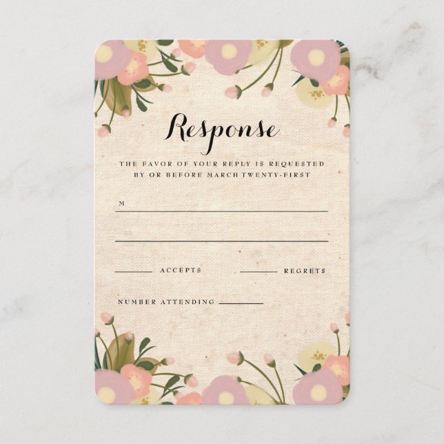 Acrílico Rústico Acuarela Floral Lienzo Boda RSVP (Anverso)