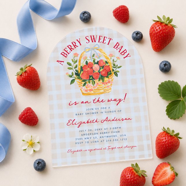 Acrylic Invitación de Cumpleaños de Bebé Dulce y C (Whimsical Berry Sweet Baby Shower Acrylic Invitations)