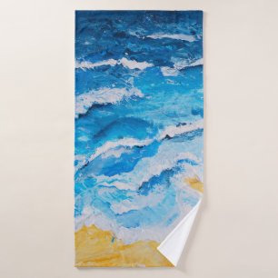 Acrylic sea and beach painting on drawing stand wi