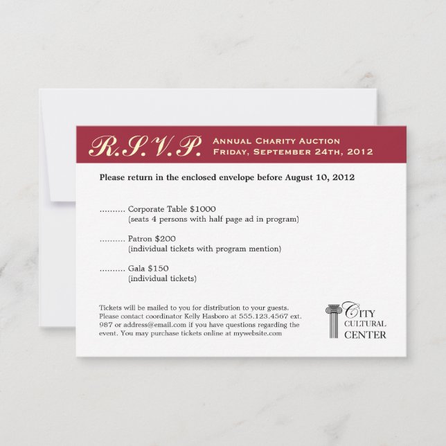 Acto de gala de negocios rojo Merlot RSVP (Anverso)