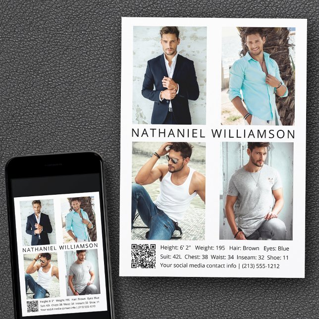 Actor modelo moderno Pro 4 Fotos Tarjeta Comp de c (Customize to change background color, text size, style or to add more photos to back of card.)