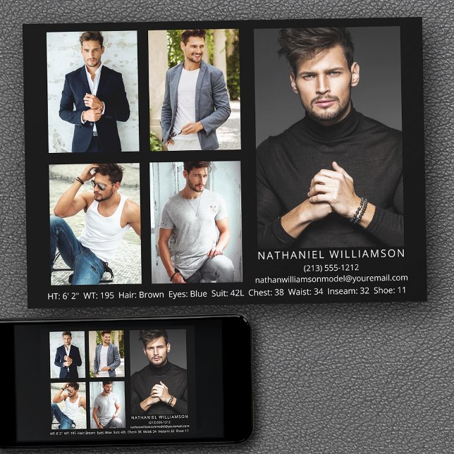 Actor modelo moderno Pro 5 tarjeta comp de fotos (Customize to change background color, text size, style or to add more photos to back of card.)