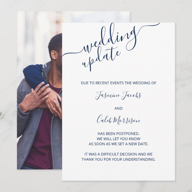 Actualización de Boda de escritura azul de tarjeta (Anverso / Reverso)