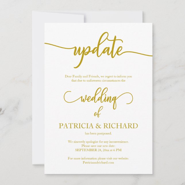 Actualizar guión dorado de Invitación de Boda posp (Anverso)