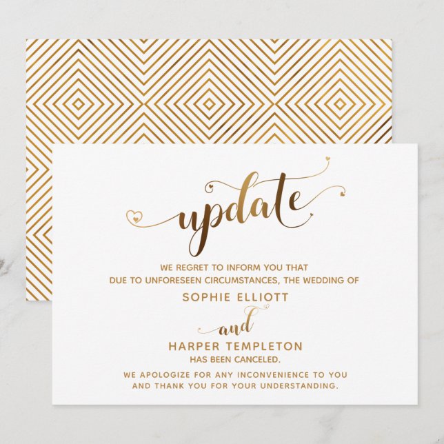 Actualizar tarjeta de script de Boda Gold Hearts c (Anverso / Reverso)