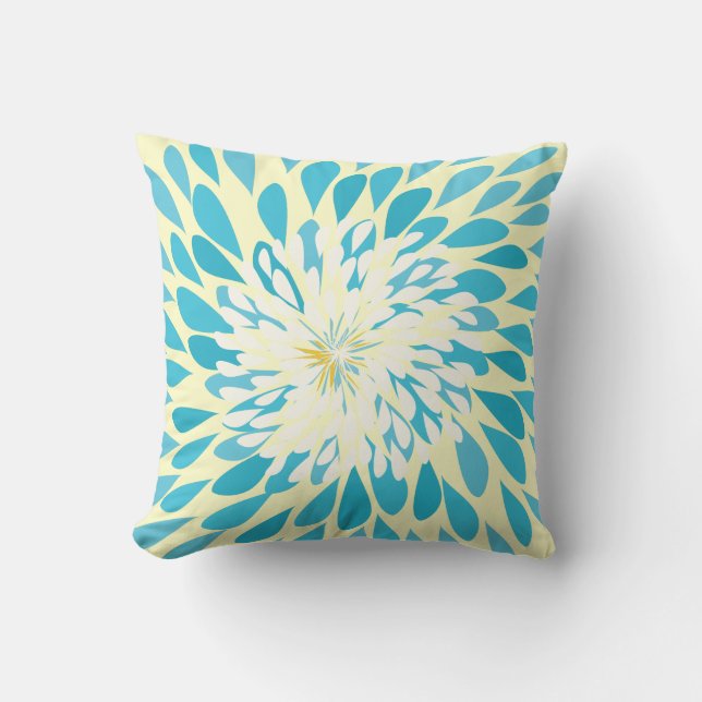 Acua, marfil y amarillo flor moderna almohada flor (Anverso)