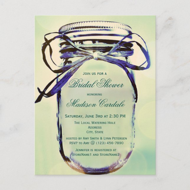 Acua Mason Jar Bridal Shower Invitación POSTCARD (Anverso)