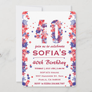 Acuarela 4 de julio 40 Invitación de fiesta de cum