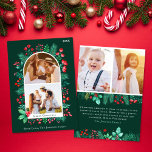 Acuarela 4 Navidades fotográficos Tarjeta frontal<br><div class="desc">Esta tarjeta de 4 Navidades fotográficos presenta un follaje botánico acuarela y un espacio para fotos preciadas, capturando la calidez y la unión de la temporada de vacaciones en un diseño elegante. Compártelo con sus seres queridos para transmitir el amor y la unidad que definen a tu familia durante este...</div>