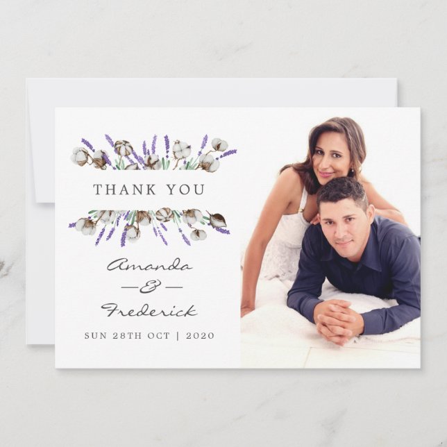 Acuarela Algodón Lavanda Agradecimiento de Boda (Anverso)