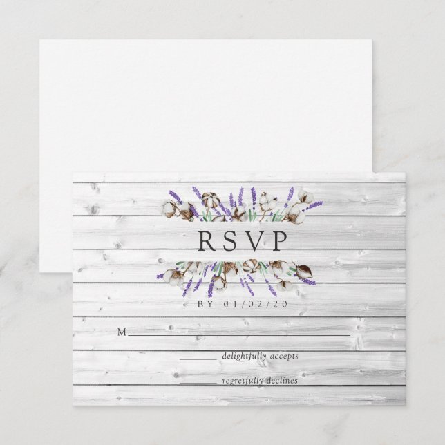 Acuarela Algodón Lavanda Boda Campestre RSVP Ca (Anverso / Reverso)