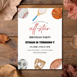 Acuarela All Star Sports 7ª Invitación de cumpleañ