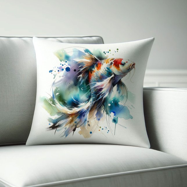 Acuarela Almohadas de pescado Koi (Koi fish throw pillow watercolor drawing. )