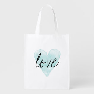 Acuarela amor corazón reutilizable bolsa de compra