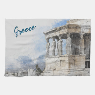Acuarela Antiguo Atenas Ruinas Toalla De Cocina