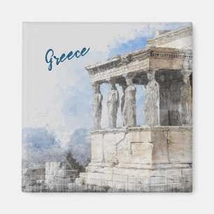 Acuarela Antiguo imán de ruinas - Atenas Grecia