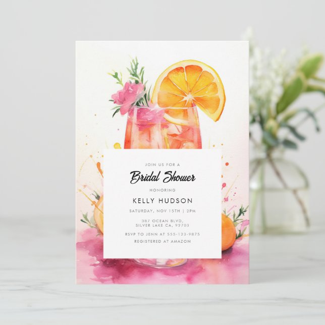 Acuarela Aperol Spritz Bridal Shower Invitación (Anverso de pie)