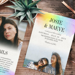 Acuarela arcoiris 2 en 1 Invitación a matrimonio d