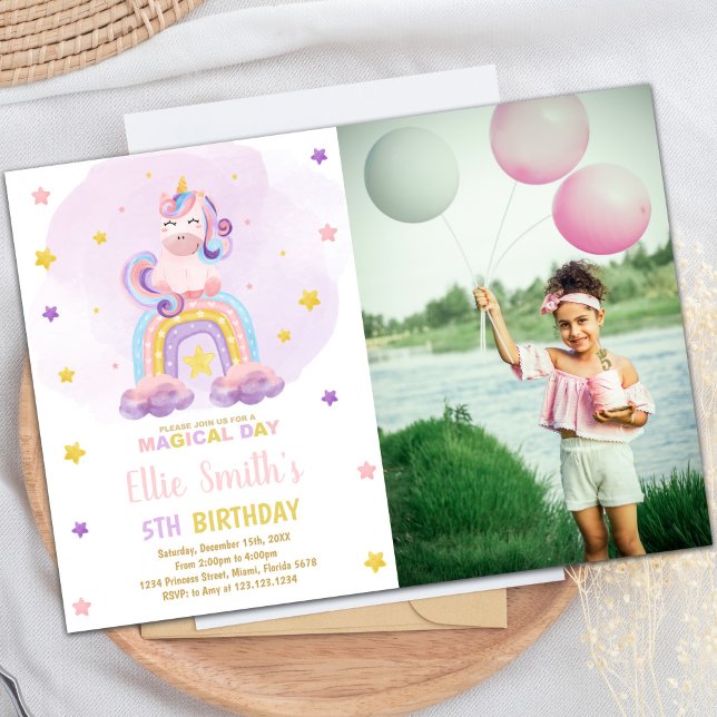 Acuarela Arcoiris Unicornio Invitaciones de cumple (Watercolor Rainbow Unicorn Birthday Invitations ph)