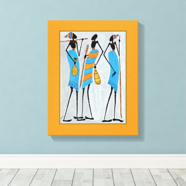 Acuarela, arte africano, guerreros masái (Insitu (piso de madera))