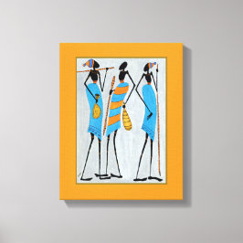 Acuarela, arte africano, guerreros masái