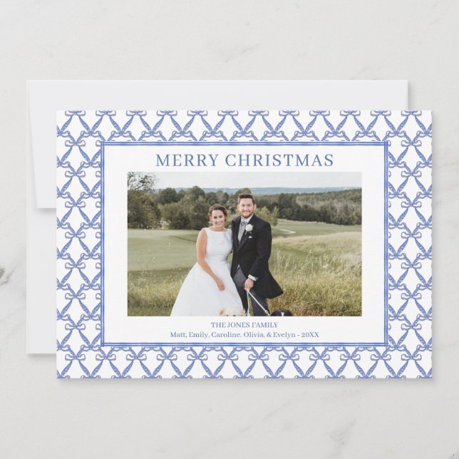Acuarela Azul Bow Vintage Navidad tradicional (Anverso)