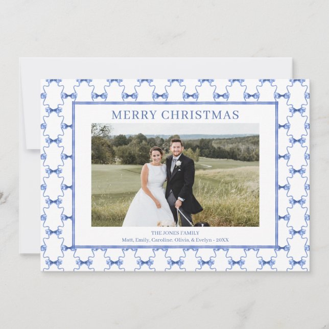 Acuarela Azul Bow Vintage Navidad tradicional (Anverso)