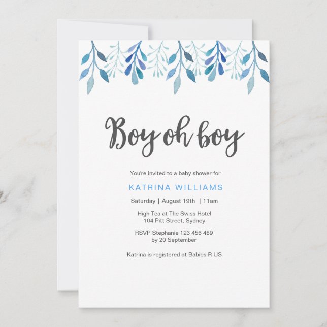 Acuarela azul de la invitación el | de Baby Shower (Anverso)