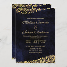 Acuarela azul de la marina y invitación a la boda 