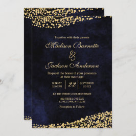 Acuarela azul de la marina y invitación a la boda