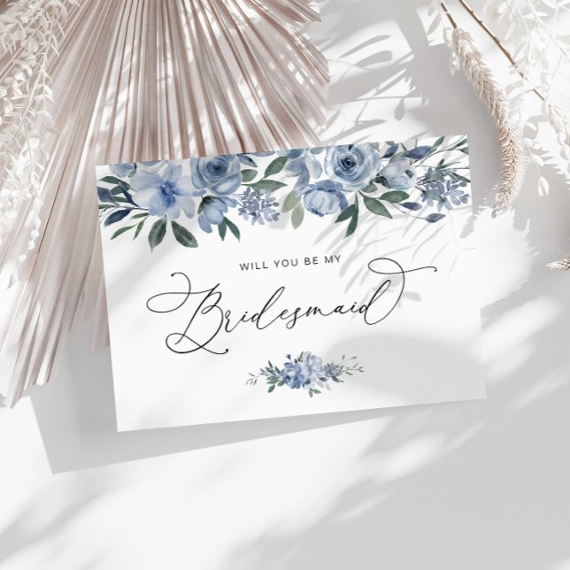 acuarela azul floral será tarjeta de dama de honor (Subido por el creador)